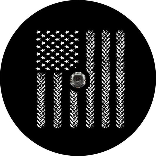 American Flag Tire Tracks Black Spare Tire Cover