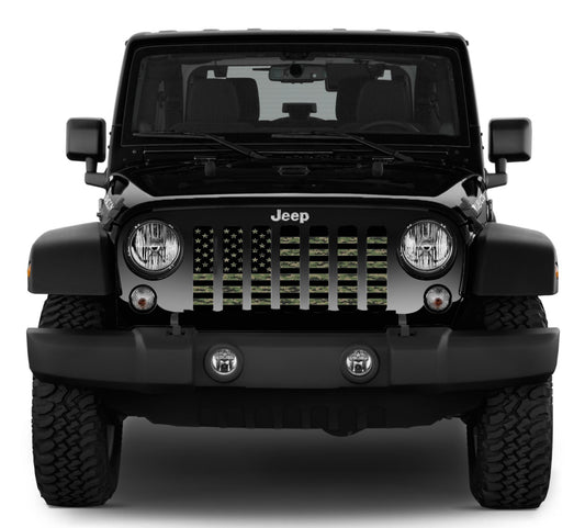 Green Digi Military Camo American Flag Grille Insert