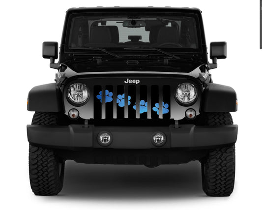 Platinum Puppy Paw Print - Blue Diagonal Grille Insert