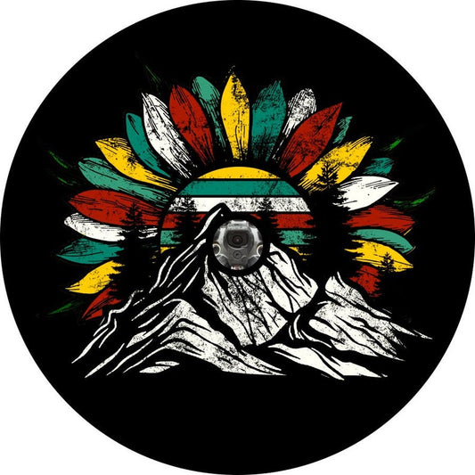 Sunflower On The Mountain Colorful Spare Tire Cover
