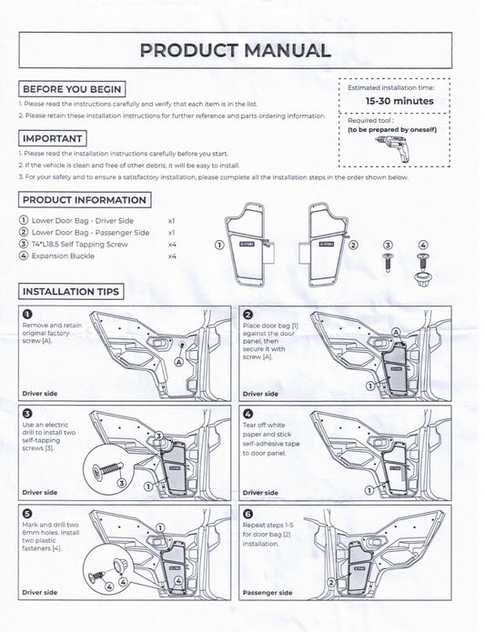 Polaris General 1000 2/4 seater Front Lower Door Bags (2016+)