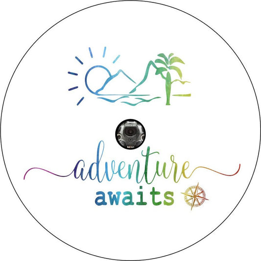 Adventure Awaits White Spare Tire Cover
