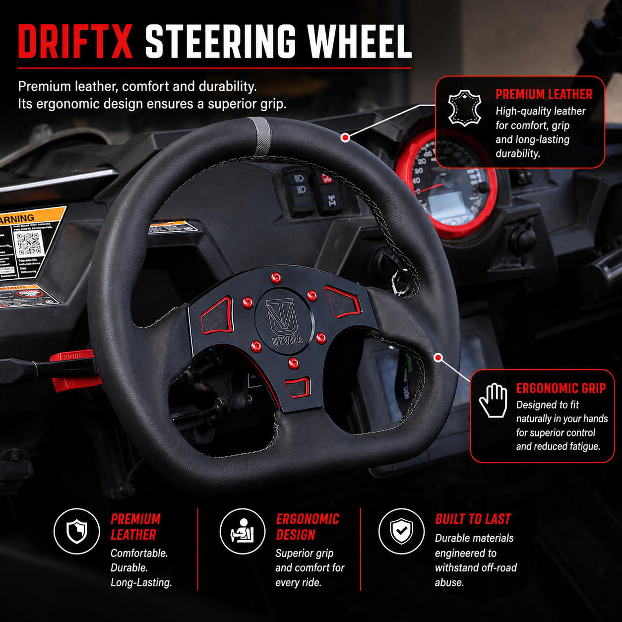UTVMA DriftX Leather Steering Wheel With Hub