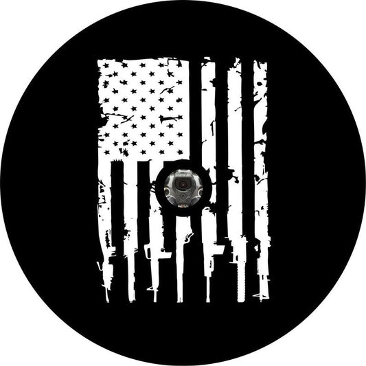 Distressed American Flag Guns Black Spare Tire Cover