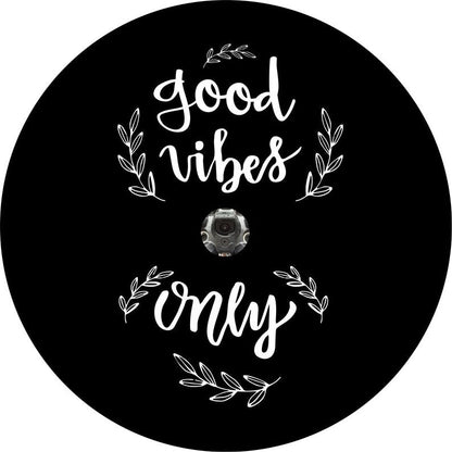 Good Vibes Only Flower Black Spare Tire Cover