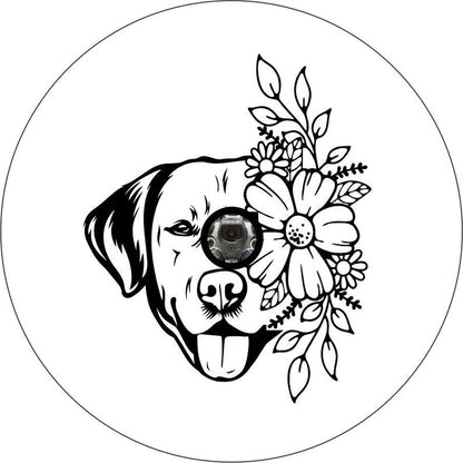 Labrador Retriever With Flowers White Spare Tire Cover