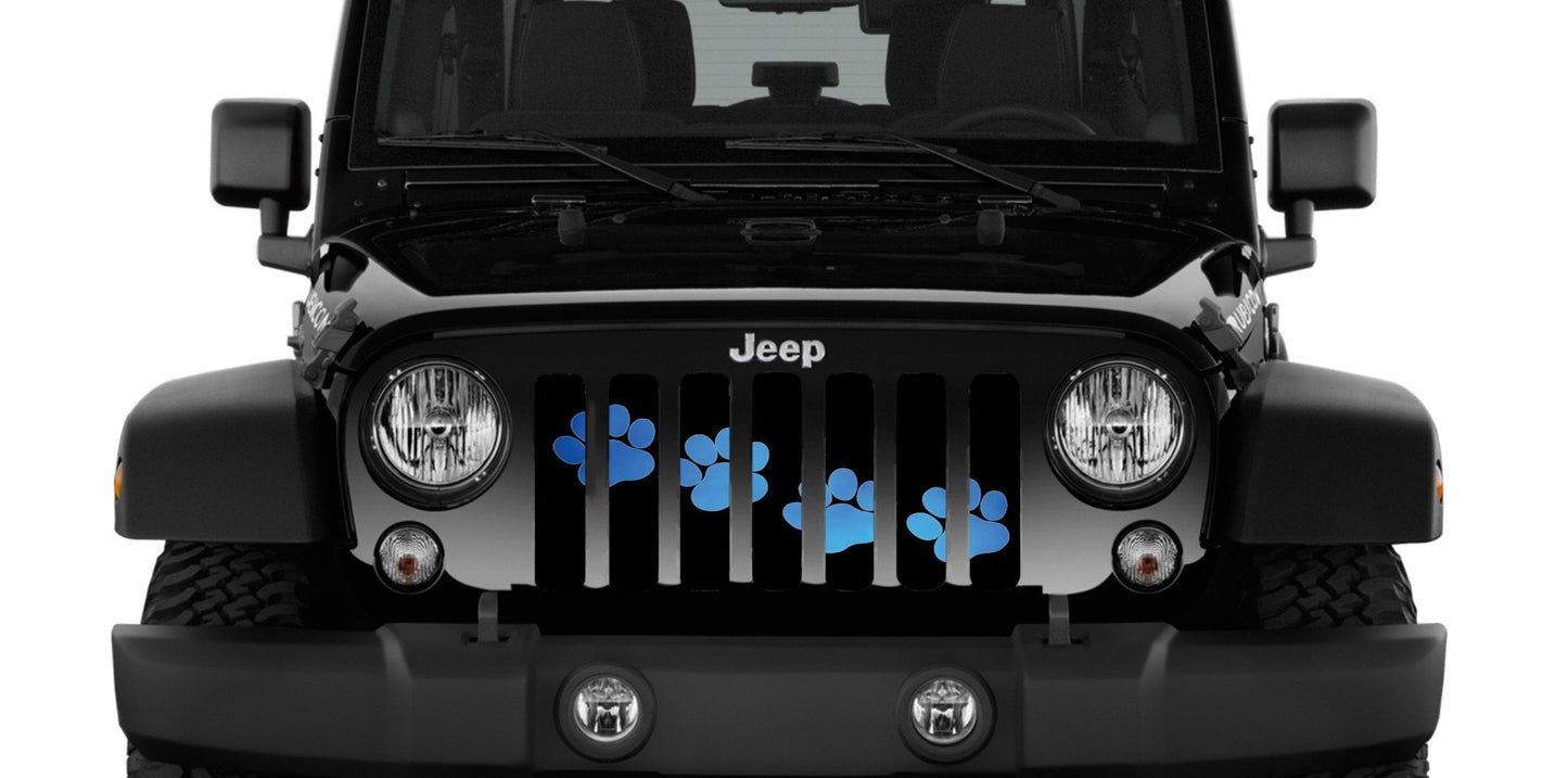 Platinum Puppy Paw Print - Blue Diagonal Grille Insert