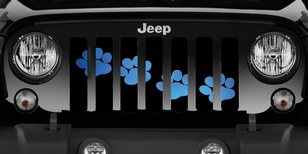 Platinum Puppy Paw Print - Blue Diagonal Grille Insert