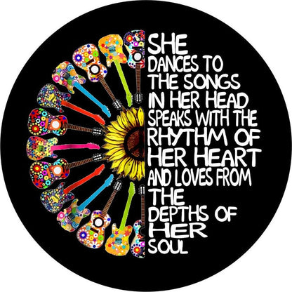 She Dances To The Song Guitar Flower Spare Tire Cover