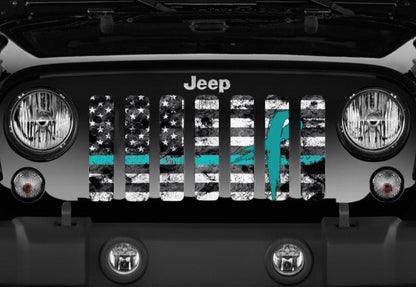 Teal Ribbon Tactical American Flag Grille Insert