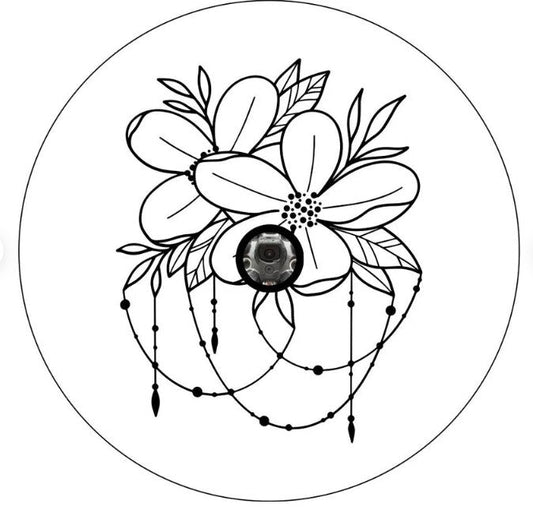 Boho Flowers White Spare Tire Cover